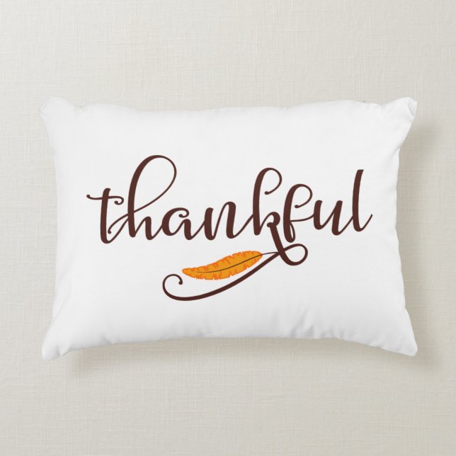 Feather Boho Native Thankful Typography Decorative Cushion (Front)