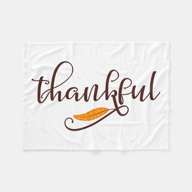 Feather Boho Native Thankful Typography Fleece Blanket (Front (Horizontal))