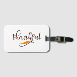 Feather Boho Native Thankful Typography Luggage Tag