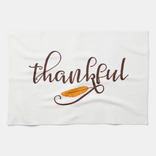 Feather Boho Native Thankful Typography Tea Towel
