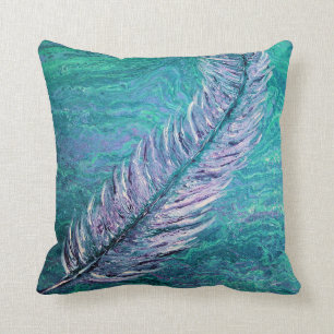 Feather Boho Teal and Purple Throw Pillow