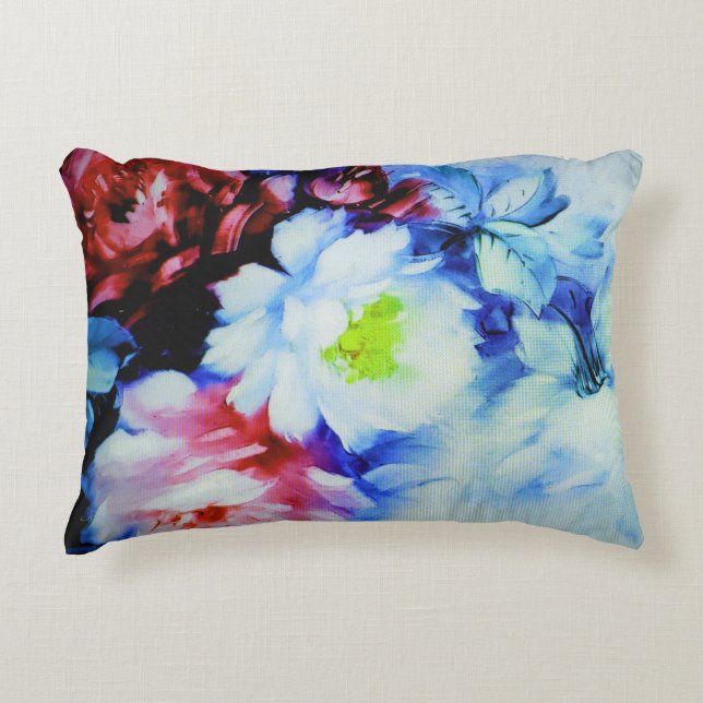 Feather Brushed Watercolor Roses Throw Pillow (Front)