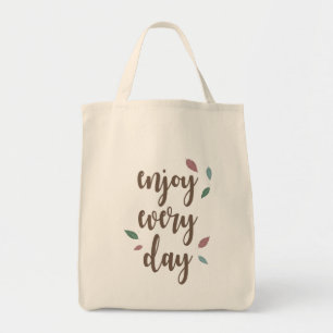 Feather calligraphy enjoy every day grocery bag