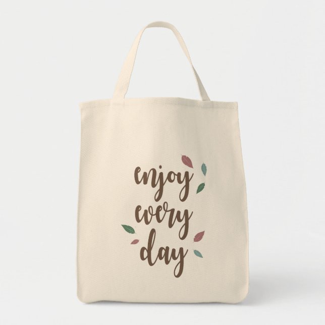 Feather calligraphy enjoy every day grocery bag (Front)