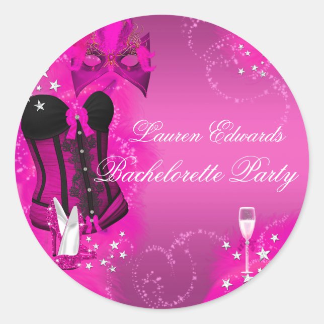 Feather Corset Pink Bachelorette Party Sticker (Front)