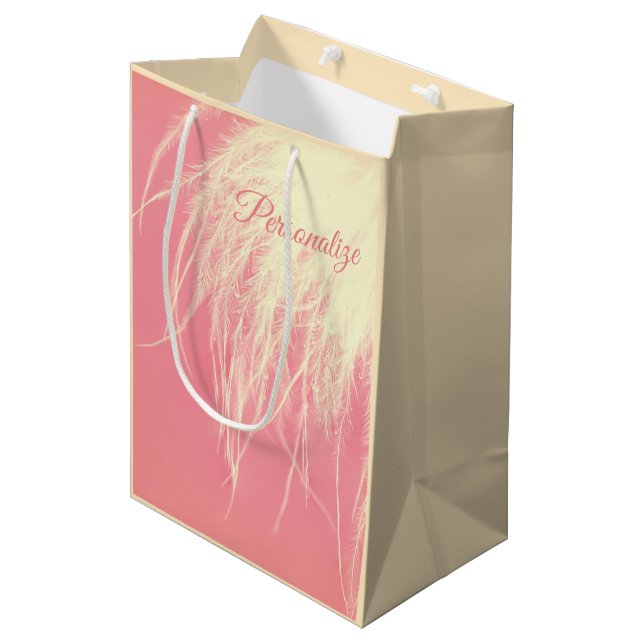 Feather cream and pink cute  medium gift bag (Front Angled)