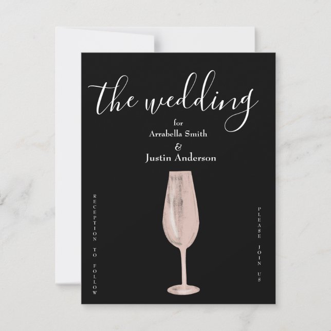Feather Floral Pink Champagne Wedding Invitation (Front)