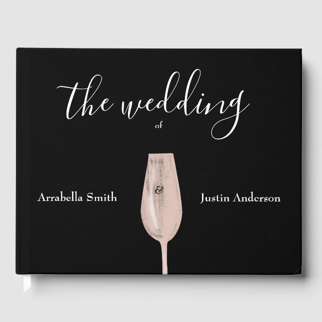 Feather Floral Pink Champagne Wedding Invitation Guest Book (Front)