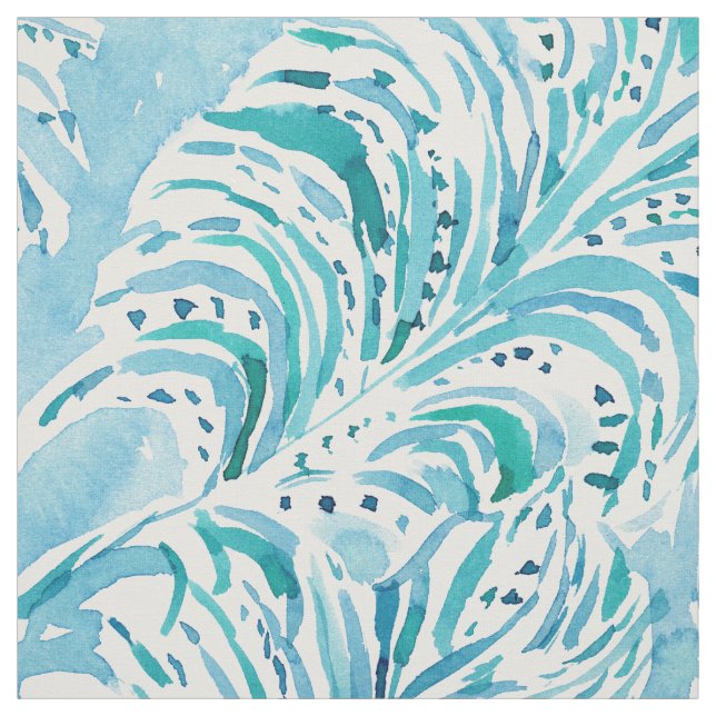 FEATHER FLOW Aqua Watercolor Fabric (Swatch)
