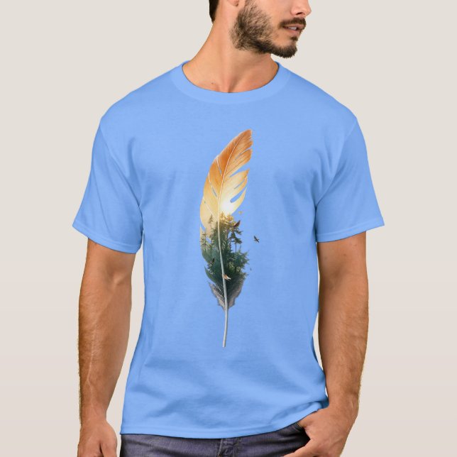Feather Forest Sunset Double Exposure T-Shirt (Front)