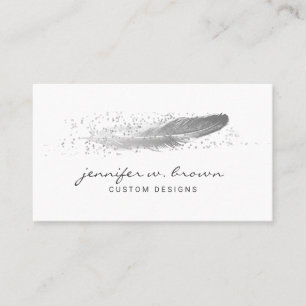 Feather Grey  Silver Glitter Business Card