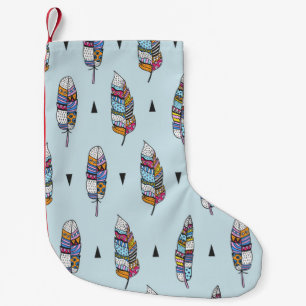 Feather hand drawn vintage pattern. Seamless boho Small Christmas Stocking