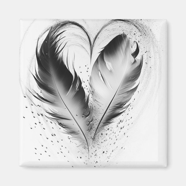 Feather Heart - Black & White Magnet (Front)