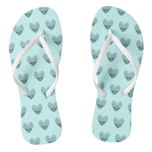 Feather heart in soft green flip flops