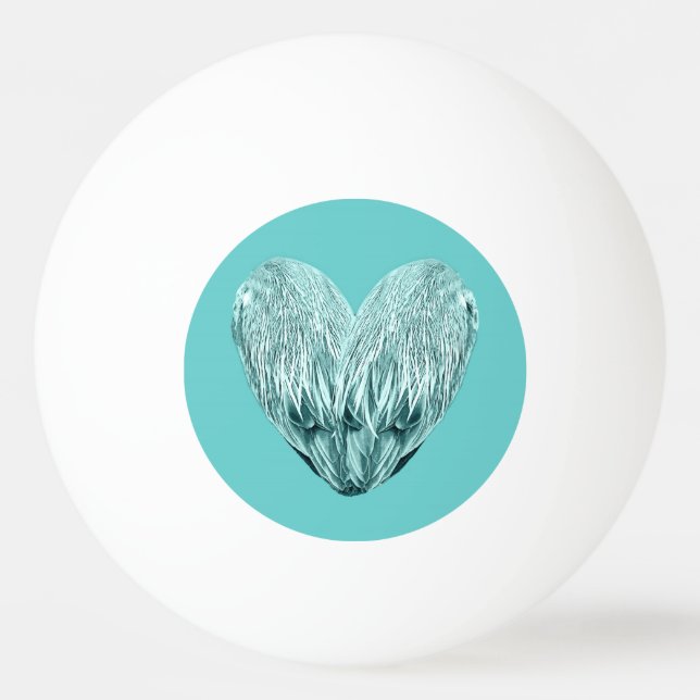 Feather heart in soft green ping pong ball (Front)