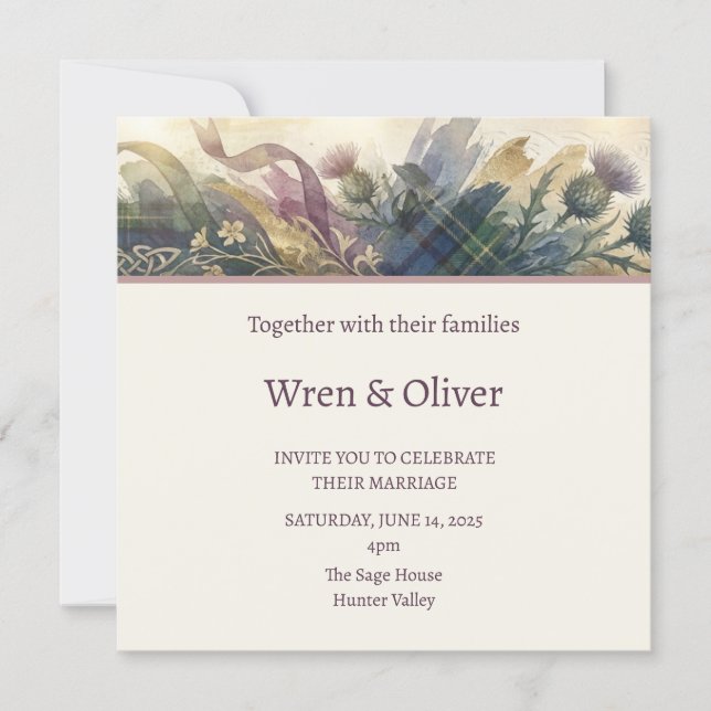 Feather Landscape Wedding Invitation (Front)
