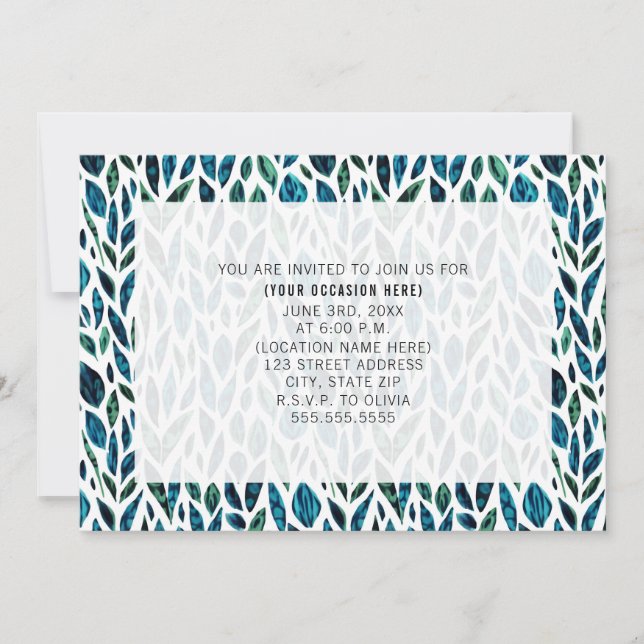 Feather Leaves Blue All Purpose Generic Party Invitation (Front)