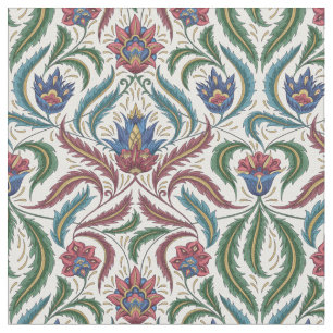 Feather Leaves Floral Damask in Blue Green Red Fabric