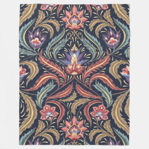 Feather Leaves Multi Color Floral Damask Tapestry Fleece Blanket