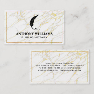 Feather Logo   Gold Border   Marble Business Card