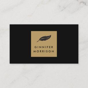 Feather Logo on Black/Gold for Writers and Authors Business Card