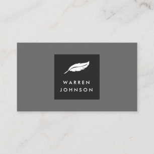 Feather Logo on Black/Grey for Writers and Authors Business Card