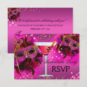 Feather Mask Masquerade Bachelorette RSVP Invitation