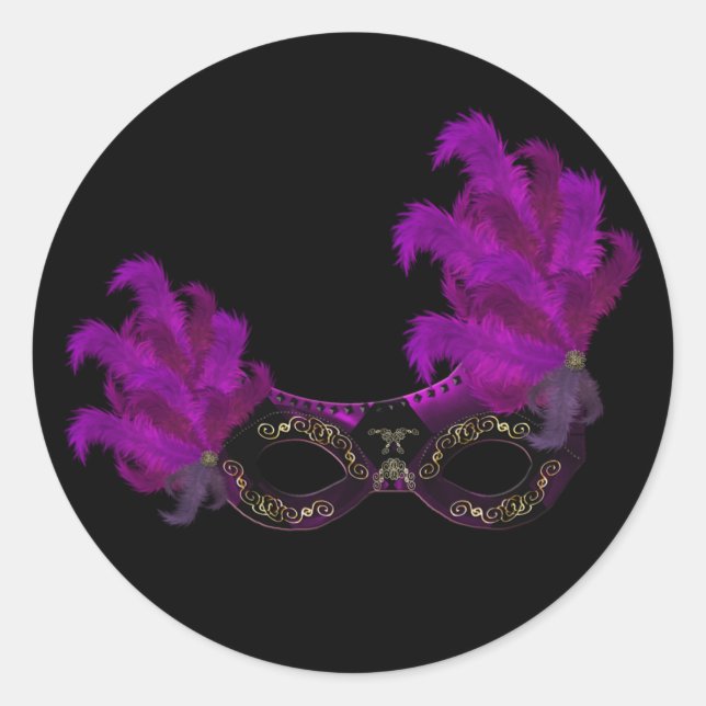 Feather Mask Masquerade Party Event Custom Classic Round Sticker (Front)