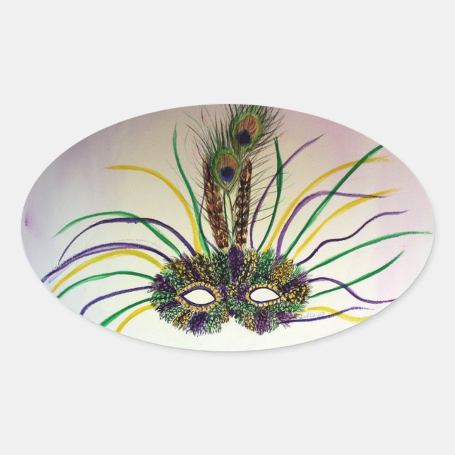 Feather Masquerade Mask Custom Oval Stickers (Front)