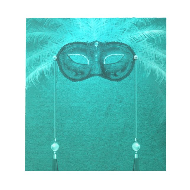 Feather masquerade mask elegant vintage teal notepad (Front)