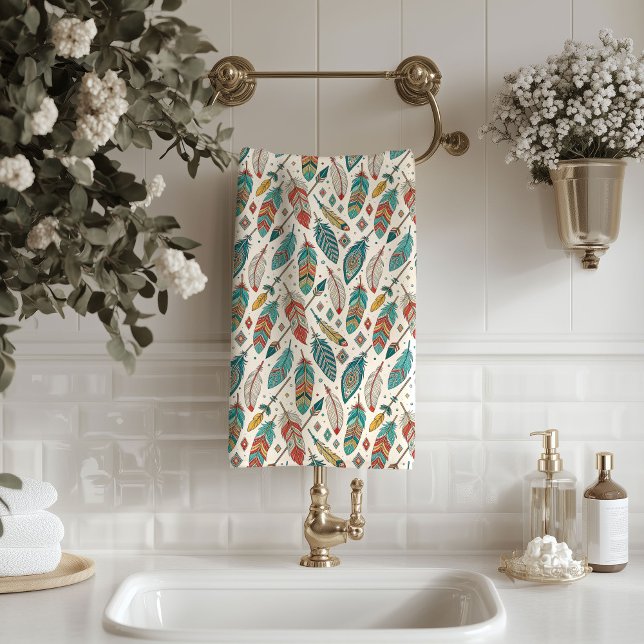 Feather Motif Towel Rustic Tribal Bathroom Accent (Feather Motif Towel Rustic Tribal Bathroom Accent)