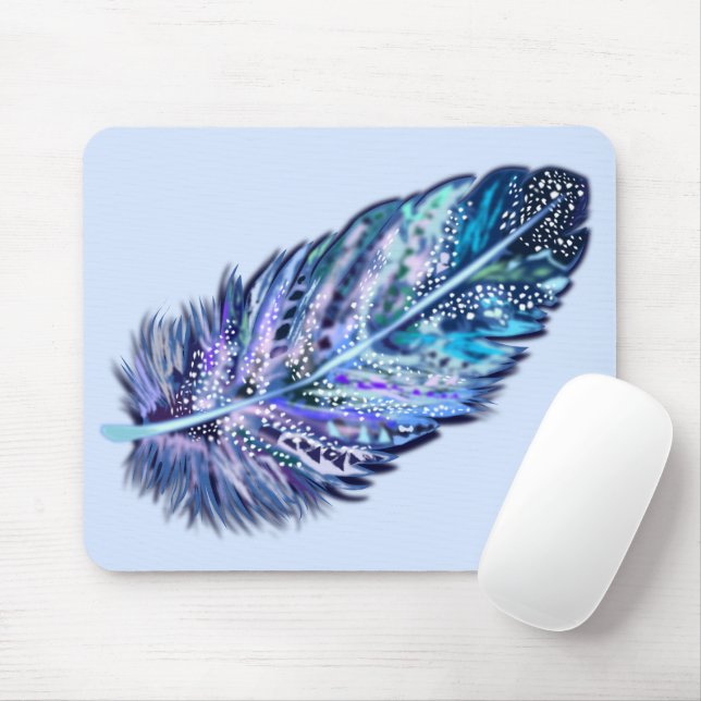 Feather Mouse Pad  Custom Colors - Blue (With Mouse)