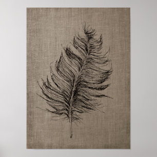 Feather no.1 with Faux Linen Taupe Art Poster