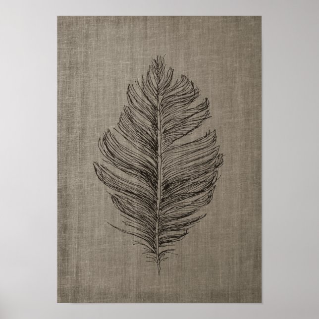 Feather no.2 with Faux Linen Taupe Background Poster (Front)