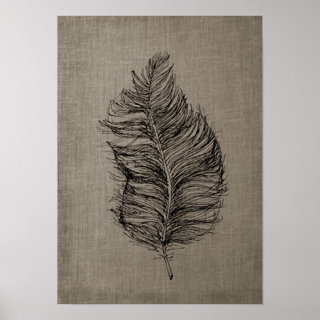 Feather no.3 with Faux Linen Taupe Art Poster (Front)