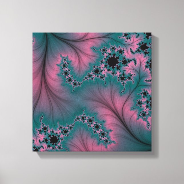 Feather over Lace Turquoise and Pink Canvas (Front)