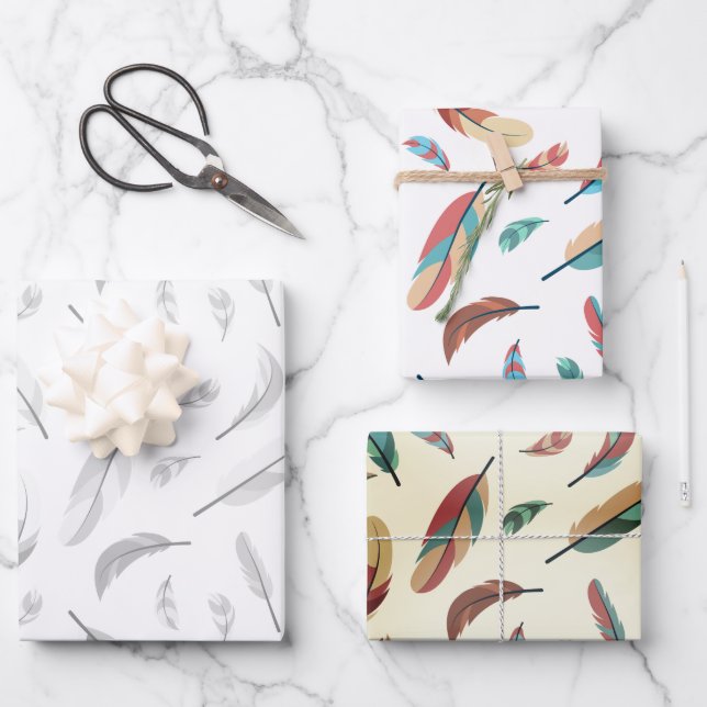 Feather pattern wrapping paper sheet (Front)