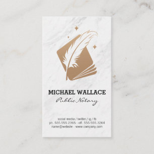Feather Pen and Booklet Marble Business Card