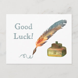 Feather Pen Good Luck Postcard