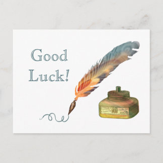 Feather Pen Good Luck Postcard