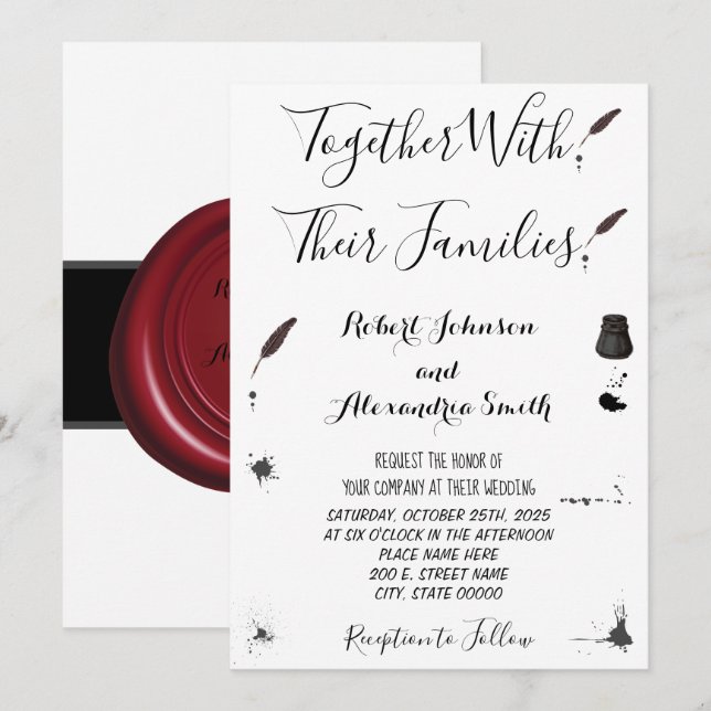 Feather Pen & Inkwell Wedding Invitation (Front/Back)