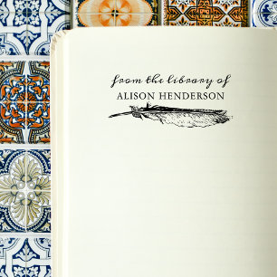  Feather Pen Vintage Calligraphy Library Book Self-inking Stamp