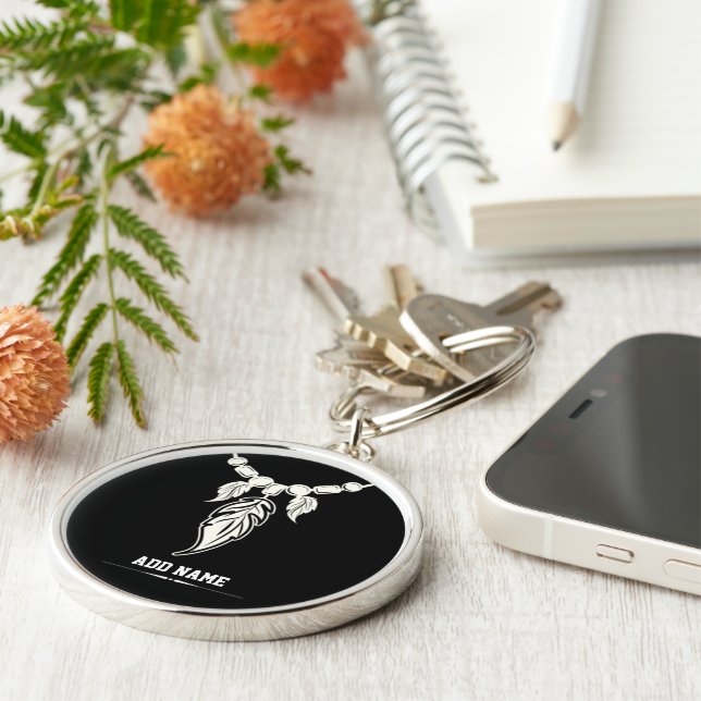 Feather Pendant Necklace for Men – Minimal Silver  Key Ring (Side)