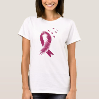 Feather Pink Ribbon Womens Awareness T-Shirt 