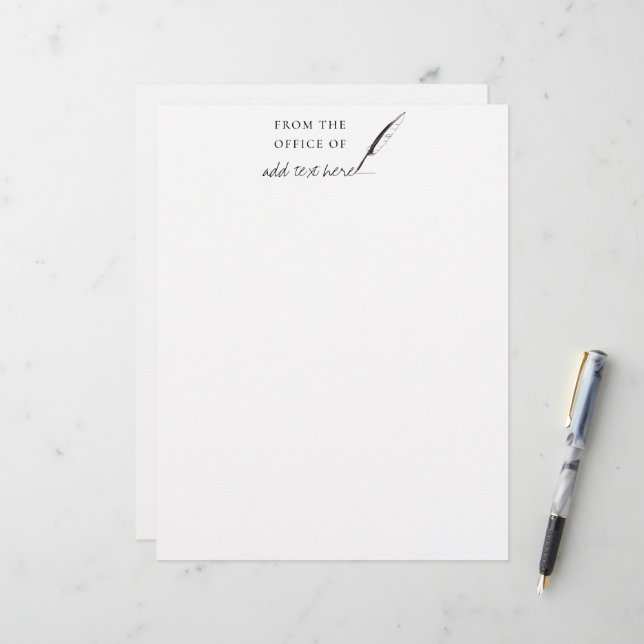 Feather Quill Author Writer Custom Personalised  L Letterhead (Front/Back In Situ)
