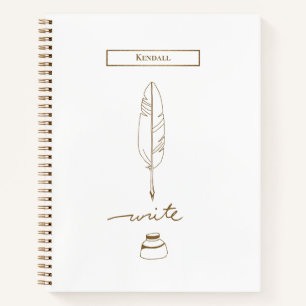 Feather Quill Custom Writing Gold hue Personalised Notebook