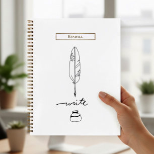 Feather Quill Custom Writing Gold Personalised Notebook