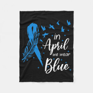 Feather Ribbon Autism In April We Wear Blue Autism Fleece Blanket