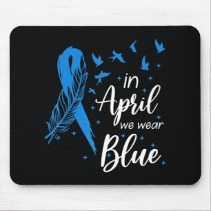 Feather Ribbon Autism In April We Wear Blue Autism Mouse Mat