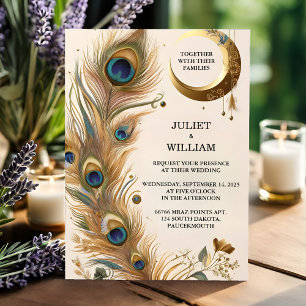 Feather Rustic Asian Sky Cloud Peacock Wedding Invitation